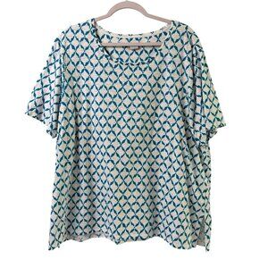 Chicos T Shirt Womens 4 US XXL 2XL Blue White Diamond Back Button Detail Top